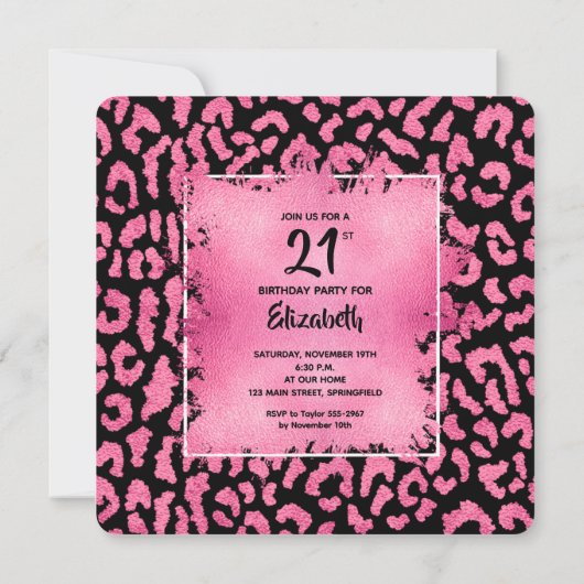 Chic Hot Pink Leopard Print 21st Birthday  Kaart (Achterkant)