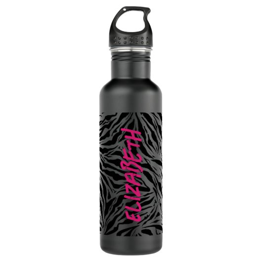 Chic Hot Pink Naam op Zebra Print Waterfles (Voorkant)