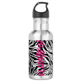 Chic Hot Pink Naam op Zebra Print Waterfles (Voorkant)
