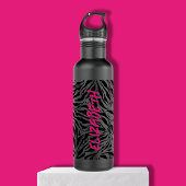 Chic Hot Pink Naam op Zebra Print Waterfles