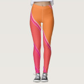 Chic Hot Pink onder Bleke Yellow Banded Print Leggings (Voorkant)