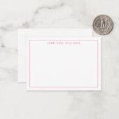 Chic Hot Pink Professional Simple Thin Border Notitiekaartje (Voorkant / Achterkant in situ)