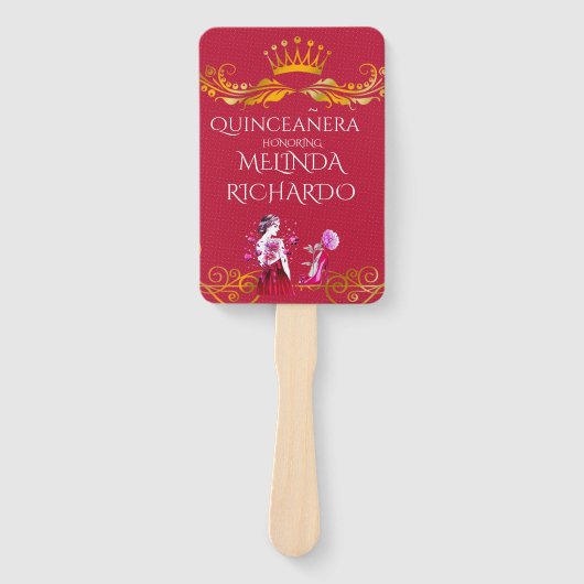 Chic Hot Pink Red Quinceanera Party Hartelijk dank Handwaaier (Voorkant)