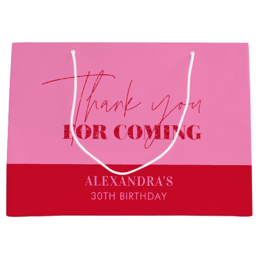 Chic Hot Pink Red Script Verjaardag Bedankt Groot Cadeauzakje (Voorkant)