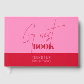 Chic Hot Pink Red Script Verjaardag Gastboek Gastenboek (Voorkant)