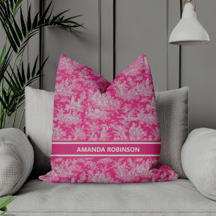 Chic hot pink toile de jouy bedrukt kussen