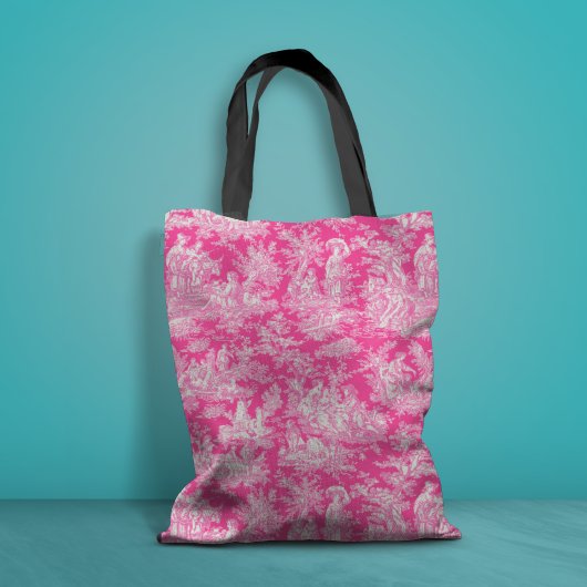 Chic  hot pink toile de jouy bedrukt tote bag