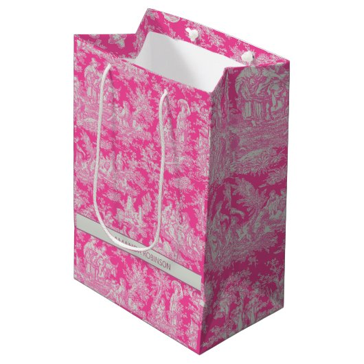 Chic  hot pink toile de jouy medium cadeauzakje (Voorkant Gekanteld)