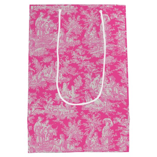 Chic  hot pink toile de jouy medium cadeauzakje (Achterkant)