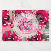 Chic Hot Pink Waterverf Floral Wedding Mini Sparkling Wijnetiket (Enkel label)