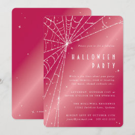 Chic Hot Pink Web Halloween Party voor mousserende Kaart