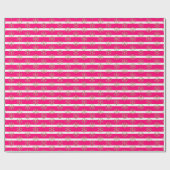 Chic hot pink white gold stripes and snowflakes cadeaupapier (Vlak)