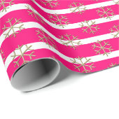 Chic hot pink white gold stripes and snowflakes cadeaupapier (Rol Hoek)