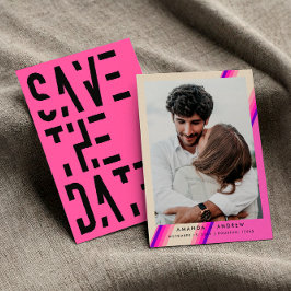Chic Hot Roze 70er Jaren Retro Typografie Strepen  Save The Date