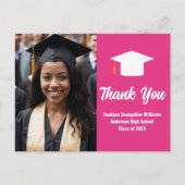 Chic Hot Roze Afstudeerfoto Aangepaste Dank Je Briefkaart (Voorkant)