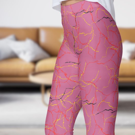 Chic Hot Roze en Rood Geel Fractuur Patroon Leggings
