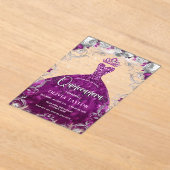 Chic hot roze fuchsia jurk floral Quinceanera Acryl Uitnodigingen (Laagn)