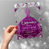 Chic hot roze fuchsia jurk floral Quinceanera Acryl Uitnodigingen