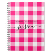 Chic hot roze gingham script naam recept notitieboek (Voorkant)
