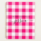 Chic hot roze gingham script naam recept planner (Voorkant)