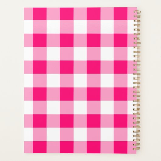 Chic hot roze gingham script naam recept planner (Achterkant)
