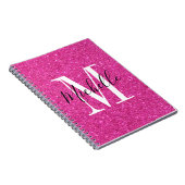 Chic Hot-roze glitter Monogram spiraalvormig Notit Notitieboek (Rechterzijde)