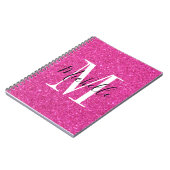 Chic Hot-roze glitter Monogram spiraalvormig Notit Notitieboek (Linkerzijde)