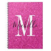 Chic Hot-roze glitter Monogram spiraalvormig Notit Notitieboek (Voorkant)