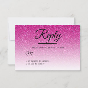 Chic Hot roze Glitter Ombre Sweet 16 RSVP Kaart