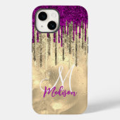 Chic hot roze paarse glitter Gold druppelt monogra Case-Mate iPhone Case (Achterkant)