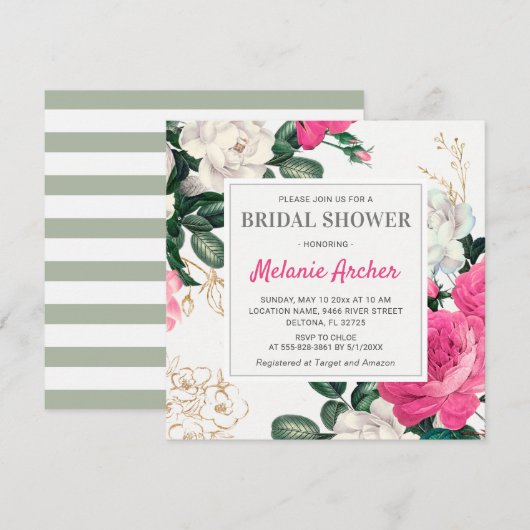 Chic Hot Roze Vrijgezellenfeest Waterverf Peony Ro Kaart (Voorkant / Achterkant)