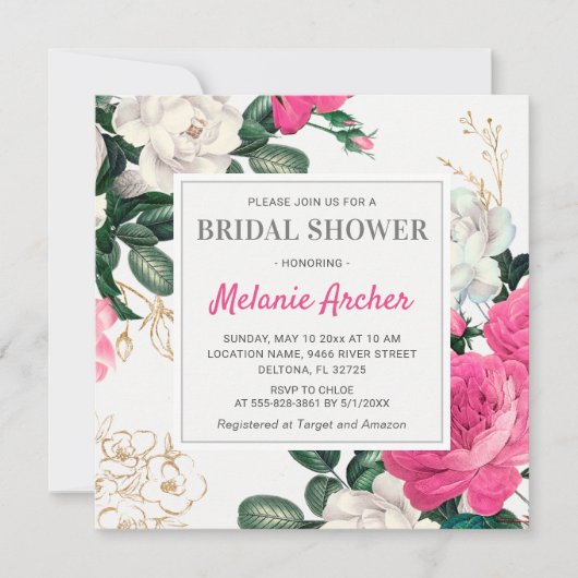 Chic Hot Roze Vrijgezellenfeest Waterverf Peony Ro Kaart (Voorkant)