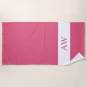 Chic Hot Roze Wit Monogrammed Strandlaken (Voorkant)
