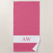 Chic Hot Roze Wit Monogrammed Strandlaken (Voorkant)