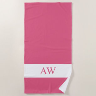 Chic Hot Roze Wit Monogrammed Strandlaken
