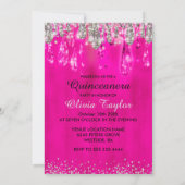 Chic hot roze zilverglitter druppelt Quinceanera o Kaart (Achterkant)