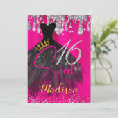 Chic hot roze zilverglitter druppelt zoet 16 kaart (Staand voorkant)