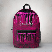 Chic hot roze zwarte glitter druppelt monogram af bedrukte rugzak