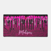 Chic hot roze zwarte glitter druppelt monogram af bureaumat (Voorkant)