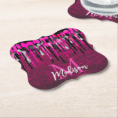 Chic hot roze zwarte glitter druppelt monogram af kartonnen onderzetters (Gekanteld)