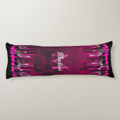 Chic hot roze zwarte glitter druppelt monogram af lichaamskussen (Achterkant)