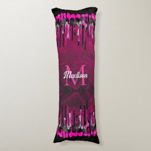 Chic hot roze zwarte glitter druppelt monogram af lichaamskussen