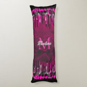 Chic hot roze zwarte glitter druppelt monogram af lichaamskussen (Achterkant (Verticaal))