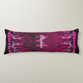 Chic hot roze zwarte glitter druppelt monogram af lichaamskussen (Voorkant)