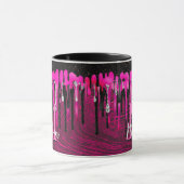 Chic hot roze zwarte glitter druppelt monogram af mok (Midden)