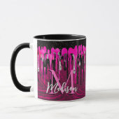 Chic hot roze zwarte glitter druppelt monogram af mok (Links)