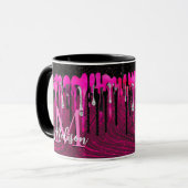 Chic hot roze zwarte glitter druppelt monogram af mok (Voorkant links)