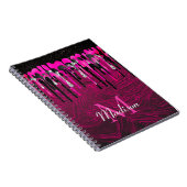 Chic hot roze zwarte glitter druppelt monogram af notitieboek (Rechterzijde)
