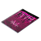 Chic hot roze zwarte glitter druppelt monogram af notitieboek (Linkerzijde)