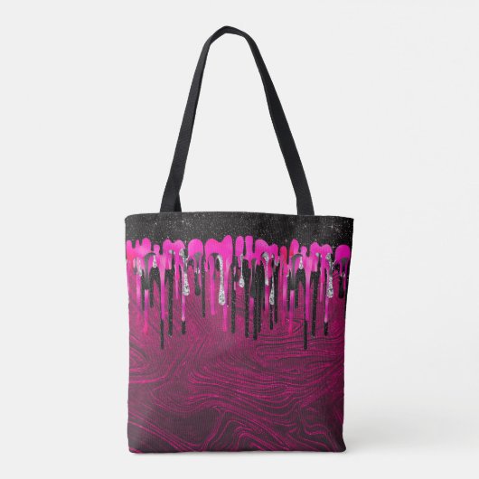 Chic hot roze zwarte glitter druppelt monogram af tote bag (Achterkant)